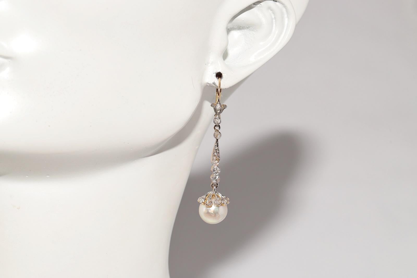 Antique Circa 1920s Art Deco 18k Gold Art Deco Natural Diamond Drop Earring For Sale 9