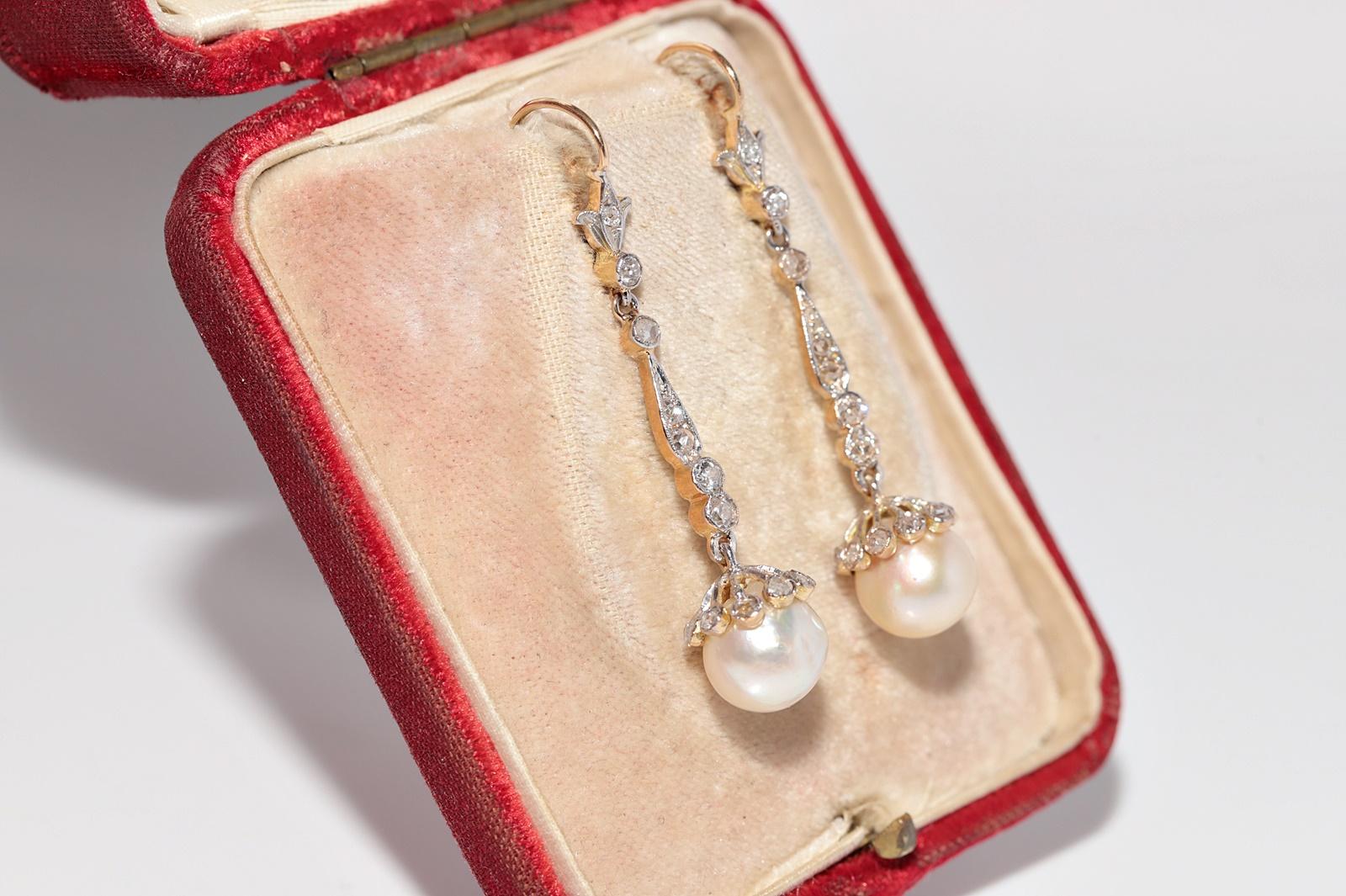 Rose Cut Antique Circa 1920s Art Deco 18k Gold Art Deco Natural Diamond Drop Earring For Sale