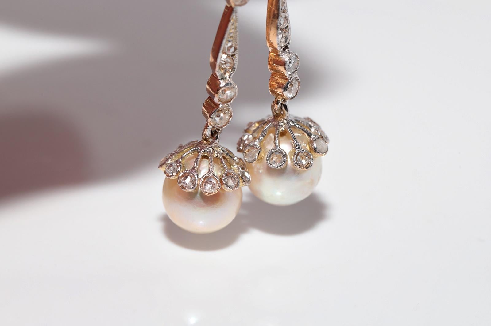 Women's Antique Circa 1920s Art Deco 18k Gold Art Deco Natural Diamond Drop Earring For Sale