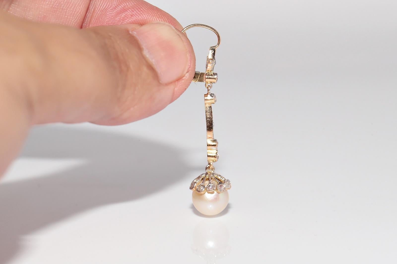Antique Circa 1920s Art Deco 18k Gold Art Deco Natural Diamond Drop Earring For Sale 2
