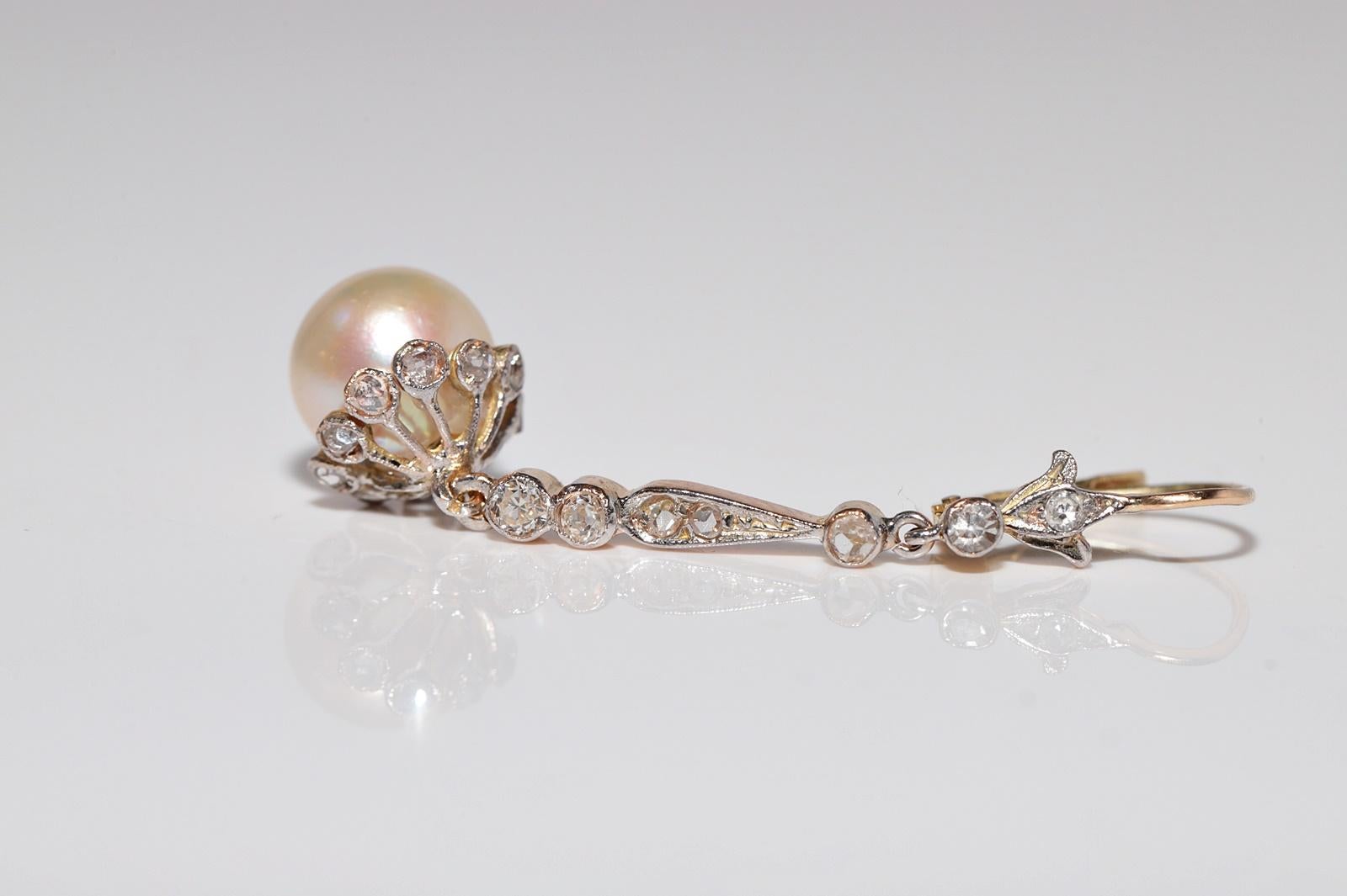 Antique Circa 1920s Art Deco 18k Gold Art Deco Natural Diamond Drop Earring For Sale 3