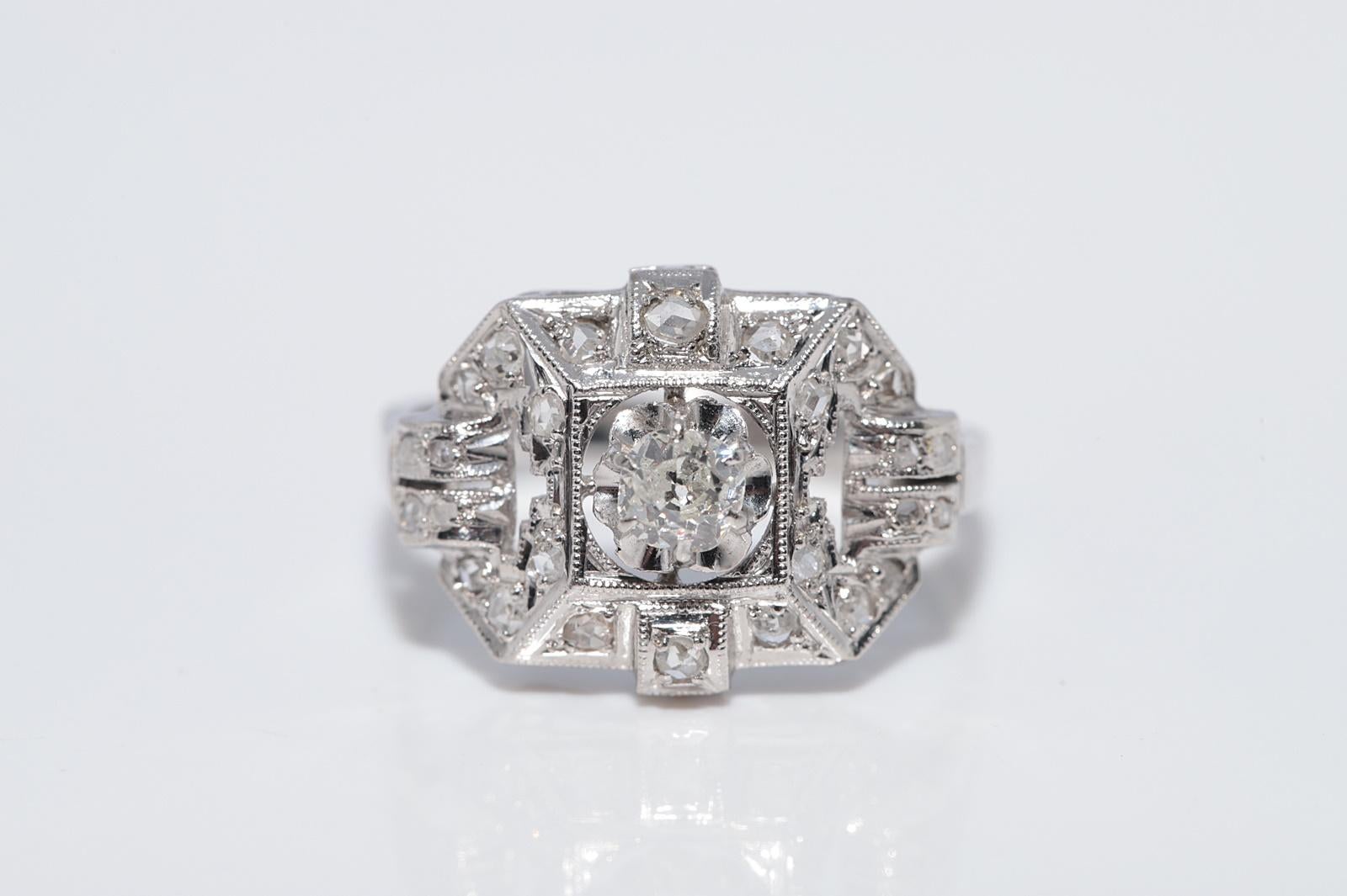 Anello in oro 18k con diamanti naturali lavorato a mano, antico circa 1920, Art Deco