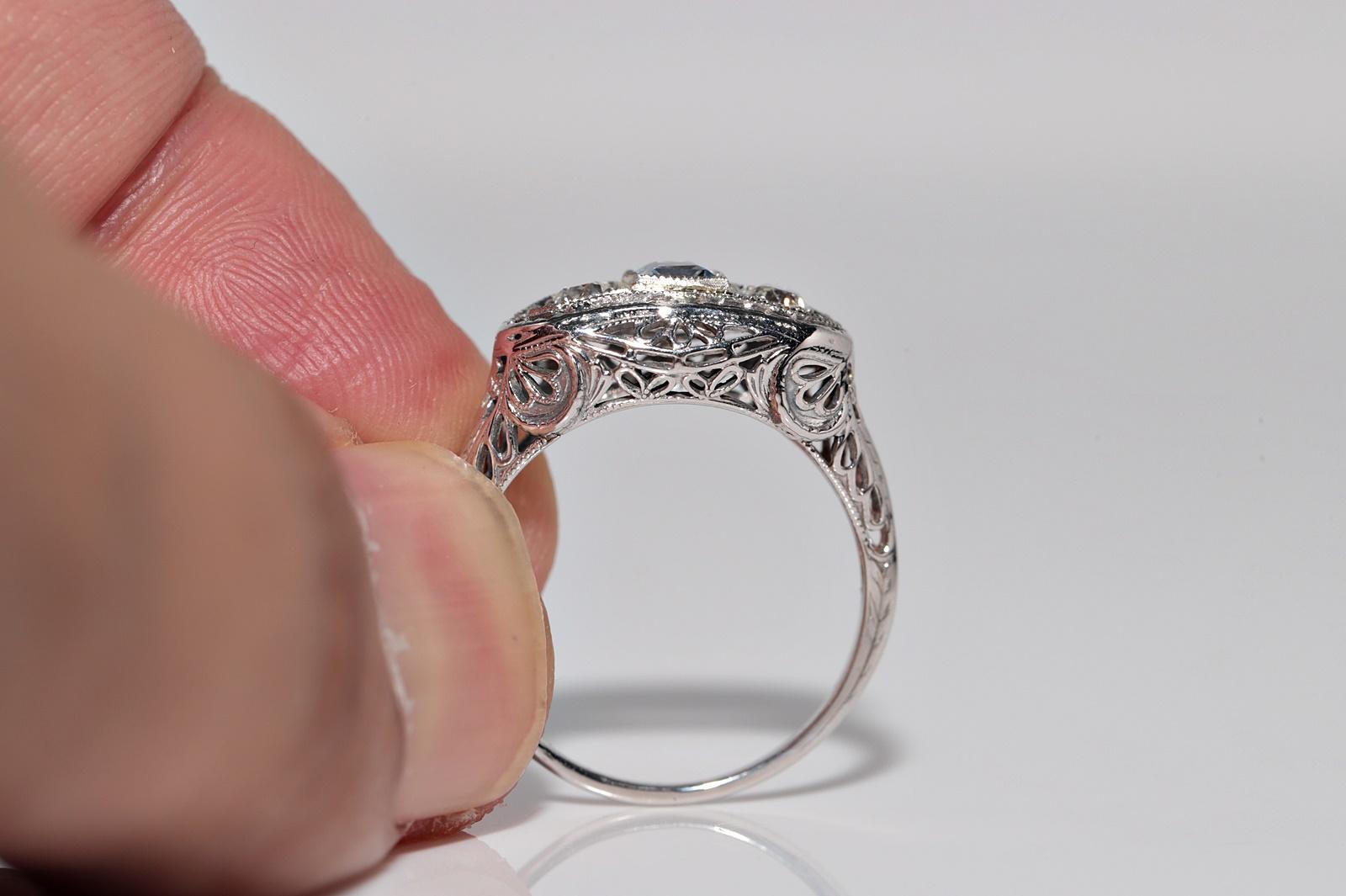 Antique Circa 1920s Art Deco Or 18k Diamant Naturel et Bague Aqua Marine en vente 5