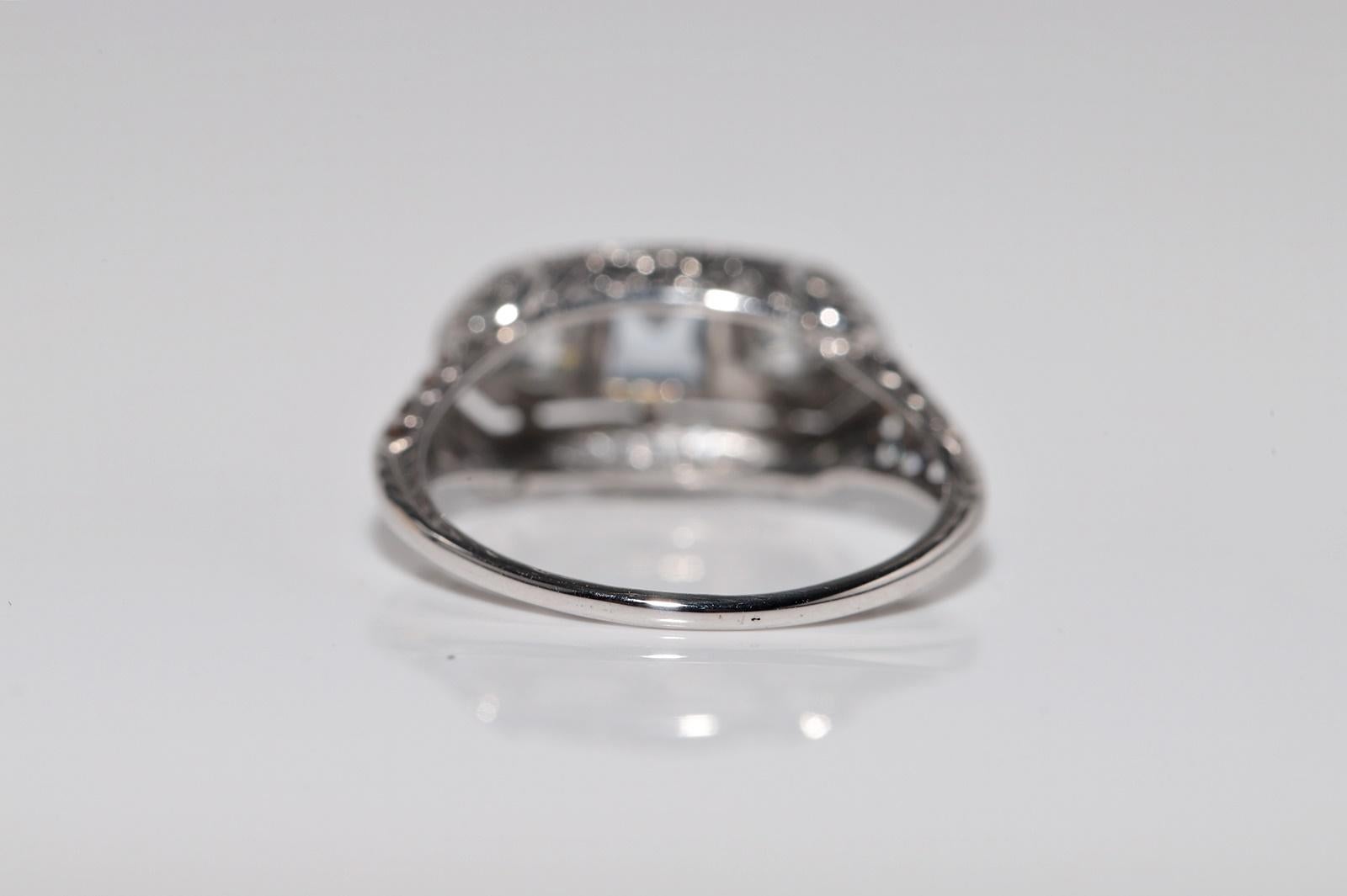Antique Circa 1920s Art Deco Or 18k Diamant Naturel et Bague Aqua Marine en vente 7