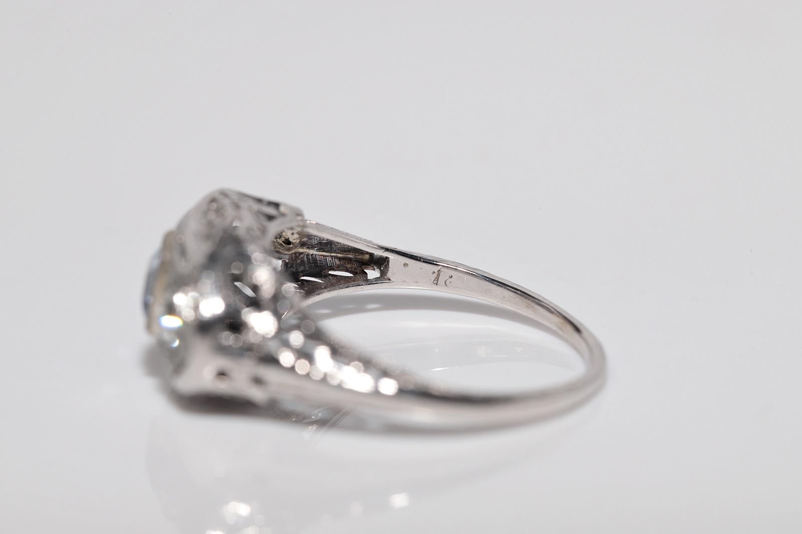 Anello in oro 18k con diamanti naturali e Aqua Marin, antico, degli anni '20 circa, Art Deco in vendita 8