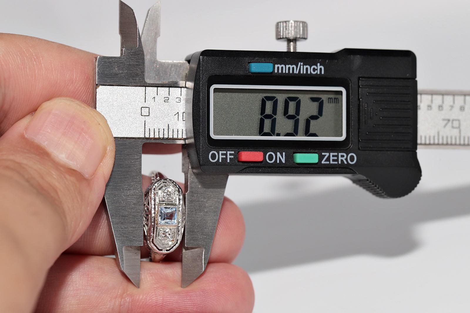 Anello in oro 18k con diamanti naturali e Aqua Marin, antico, degli anni '20 circa, Art Deco in vendita 10