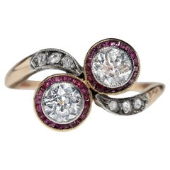 Antique Circa 1920s Art Deco 18k Gold Natural Diamond And Caliber Ruby Ring