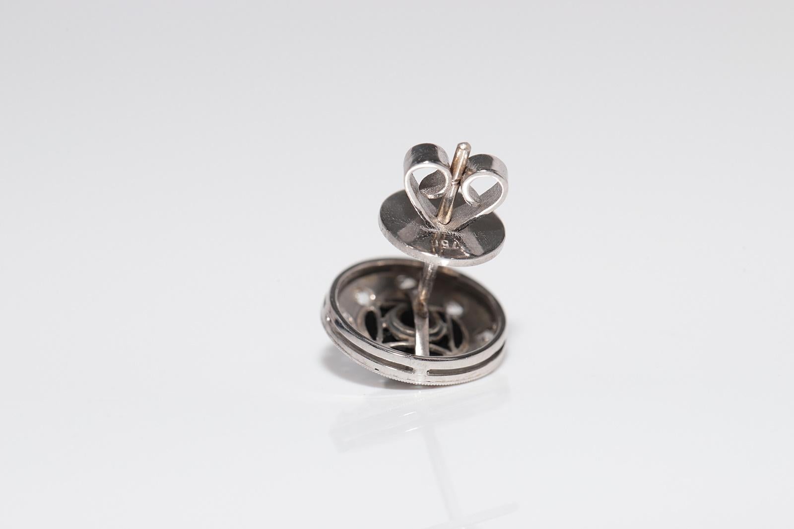 Antico orecchino con diamante naturale e onice in oro 18k, CIRCA 1920 Art Deco in vendita 5