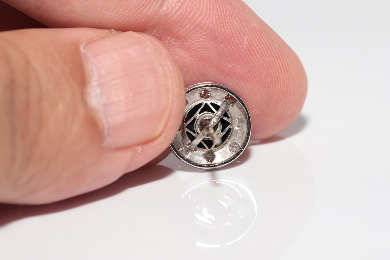 Antico orecchino con diamante naturale e onice in oro 18k, CIRCA 1920 Art Deco in vendita 8