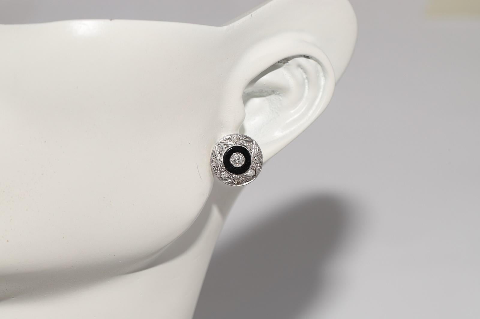 Antico orecchino con diamante naturale e onice in oro 18k, CIRCA 1920 Art Deco in vendita 9