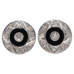 Antico orecchino con diamante naturale e onice in oro 18k, CIRCA 1920 Art Deco