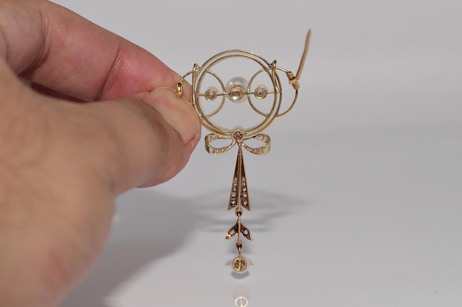 Pendentif broche en or 18k, diamant naturel et perle, circa 1920, anciennement Art Deco en vente 4
