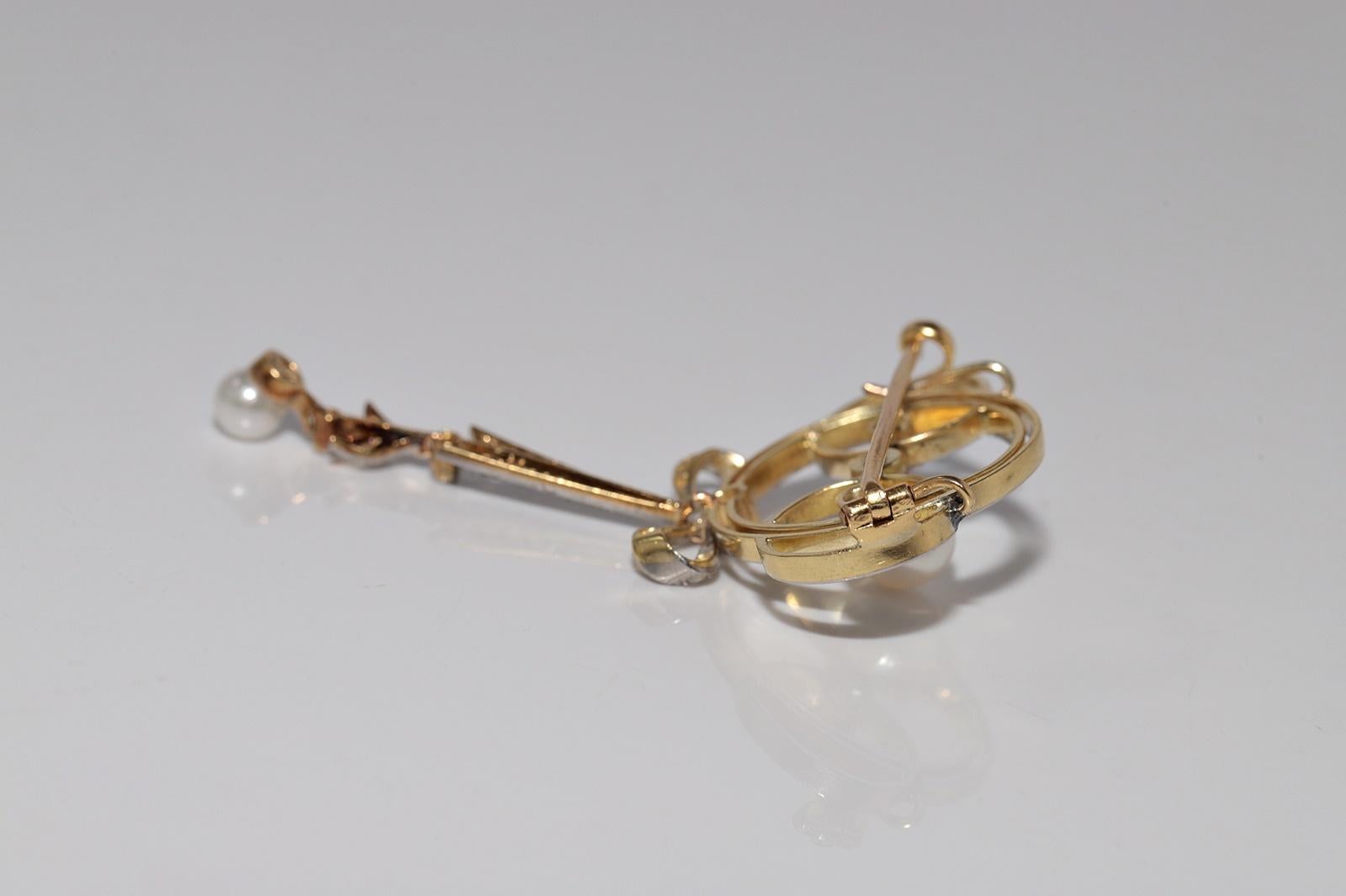 Pendentif broche en or 18k, diamant naturel et perle, circa 1920, anciennement Art Deco en vente 5