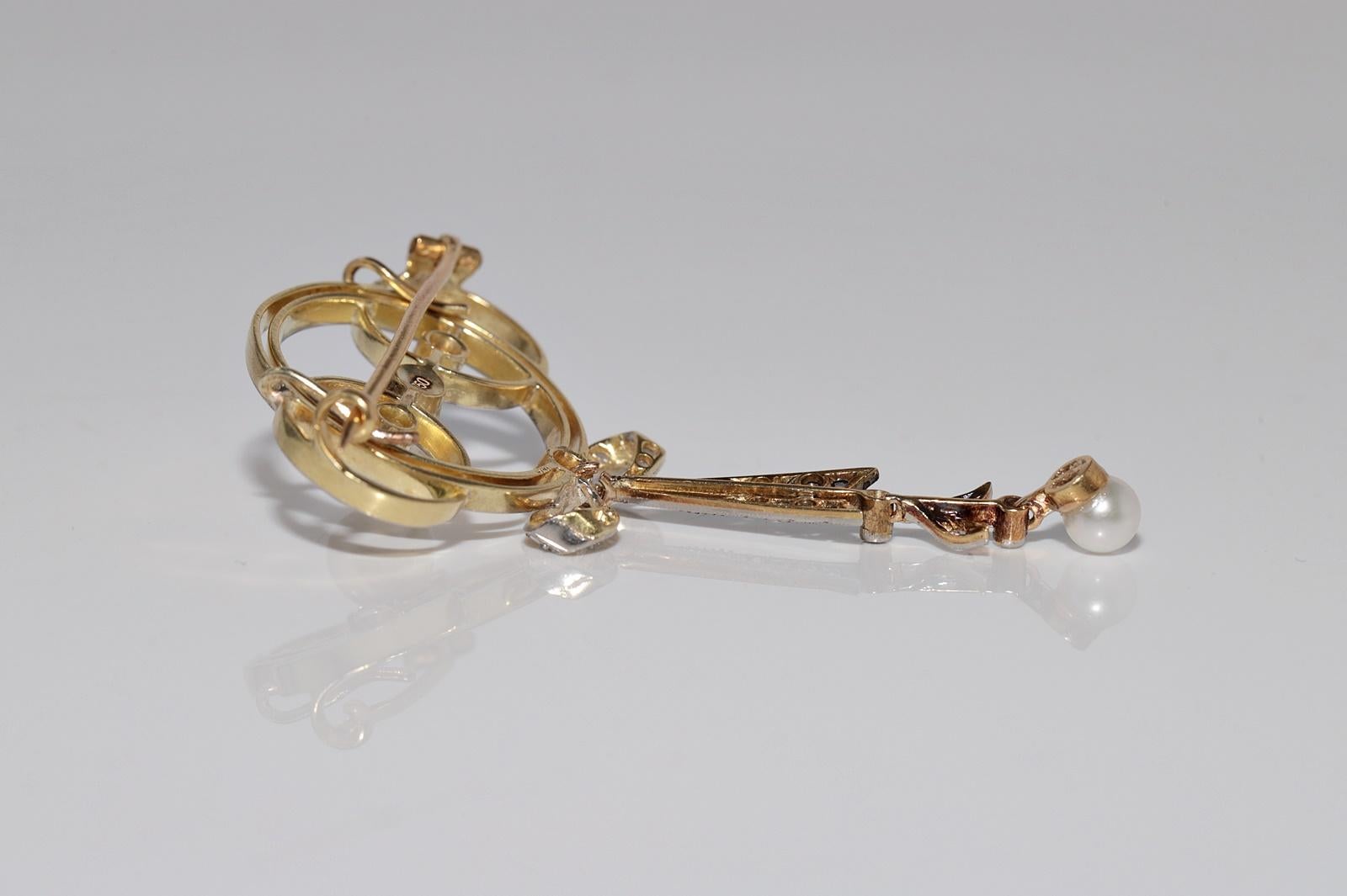 Pendentif broche en or 18k, diamant naturel et perle, circa 1920, anciennement Art Deco en vente 8