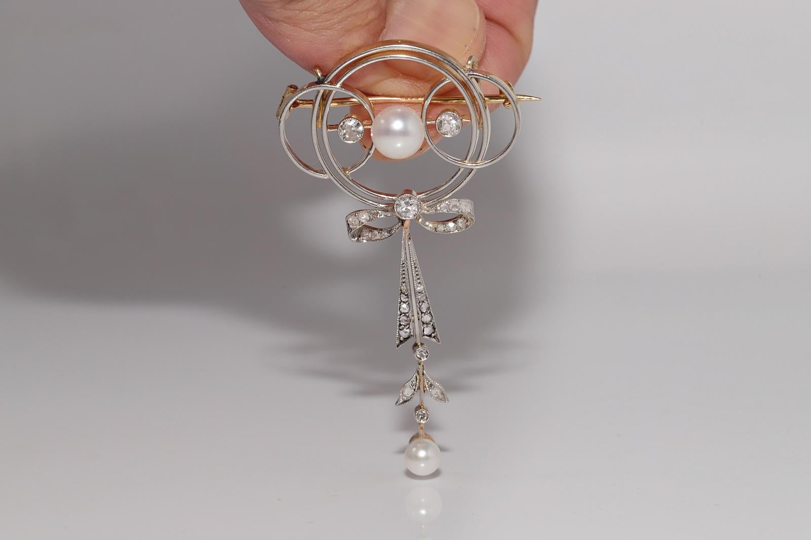 Pendentif broche en or 18k, diamant naturel et perle, circa 1920, anciennement Art Deco en vente 9