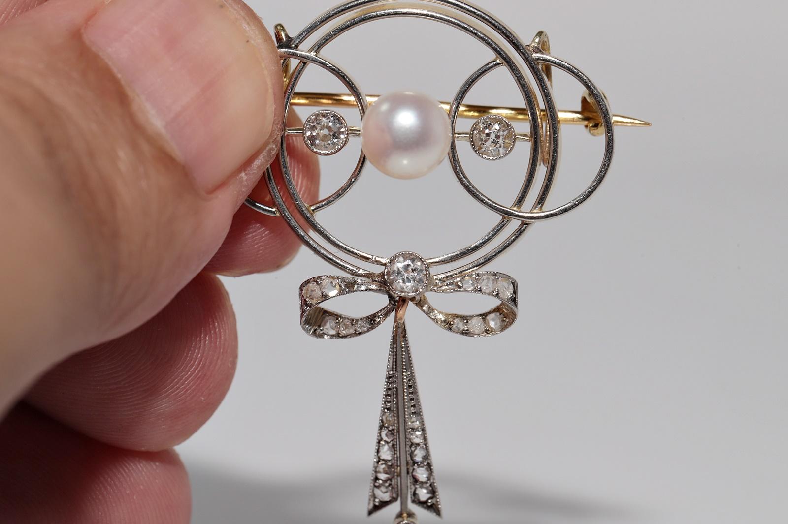Pendentif broche en or 18k, diamant naturel et perle, circa 1920, anciennement Art Deco en vente 10