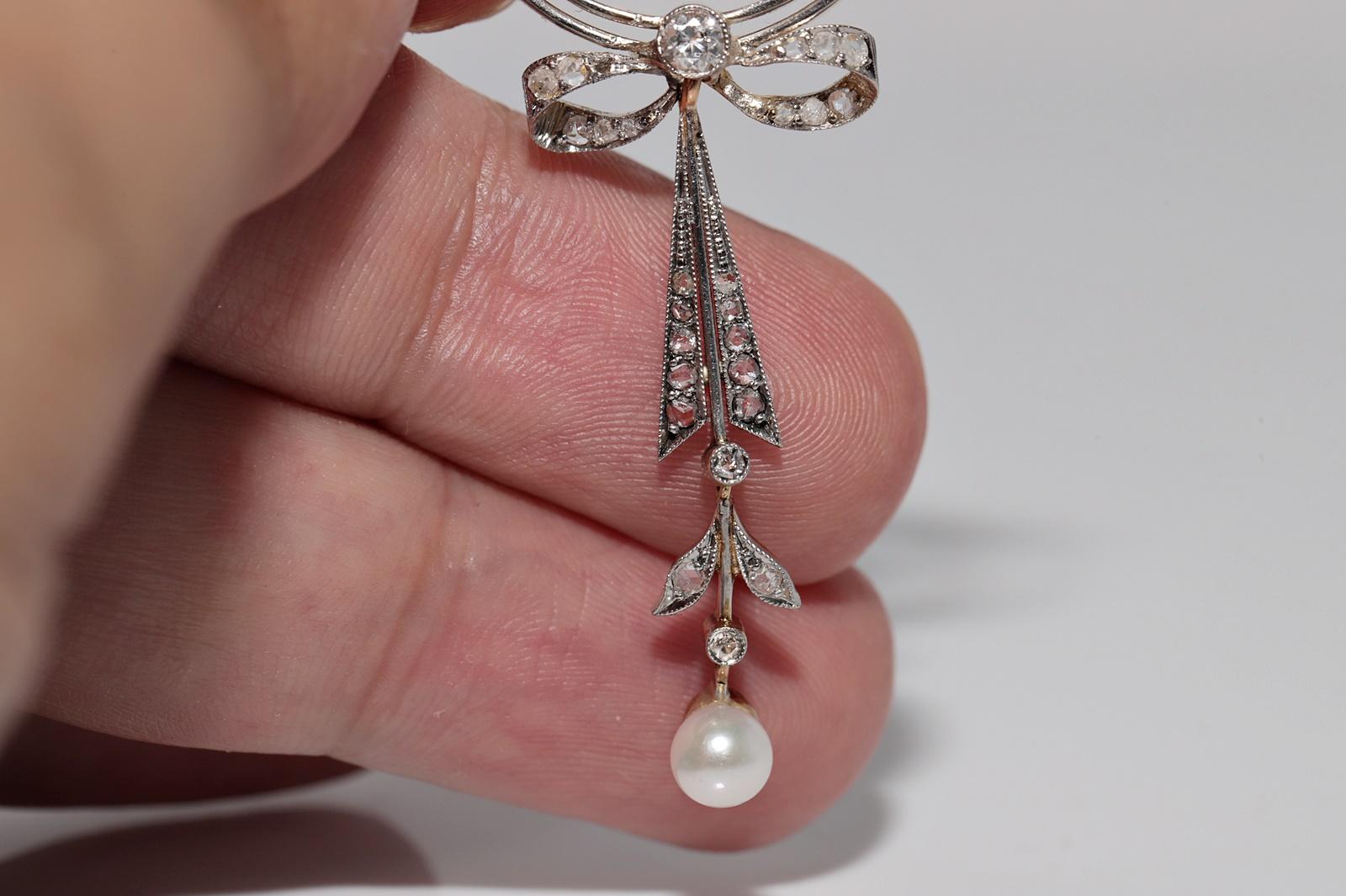Pendentif broche en or 18k, diamant naturel et perle, circa 1920, anciennement Art Deco en vente 11