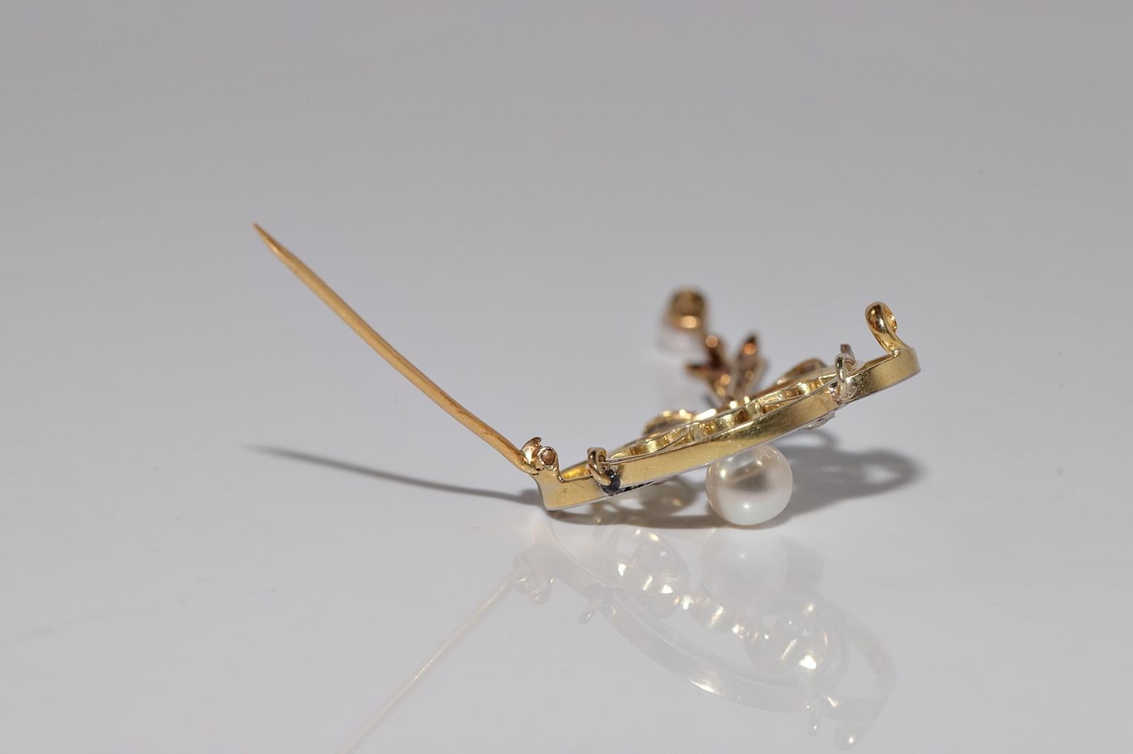 Pendentif broche en or 18k, diamant naturel et perle, circa 1920, anciennement Art Deco en vente 13