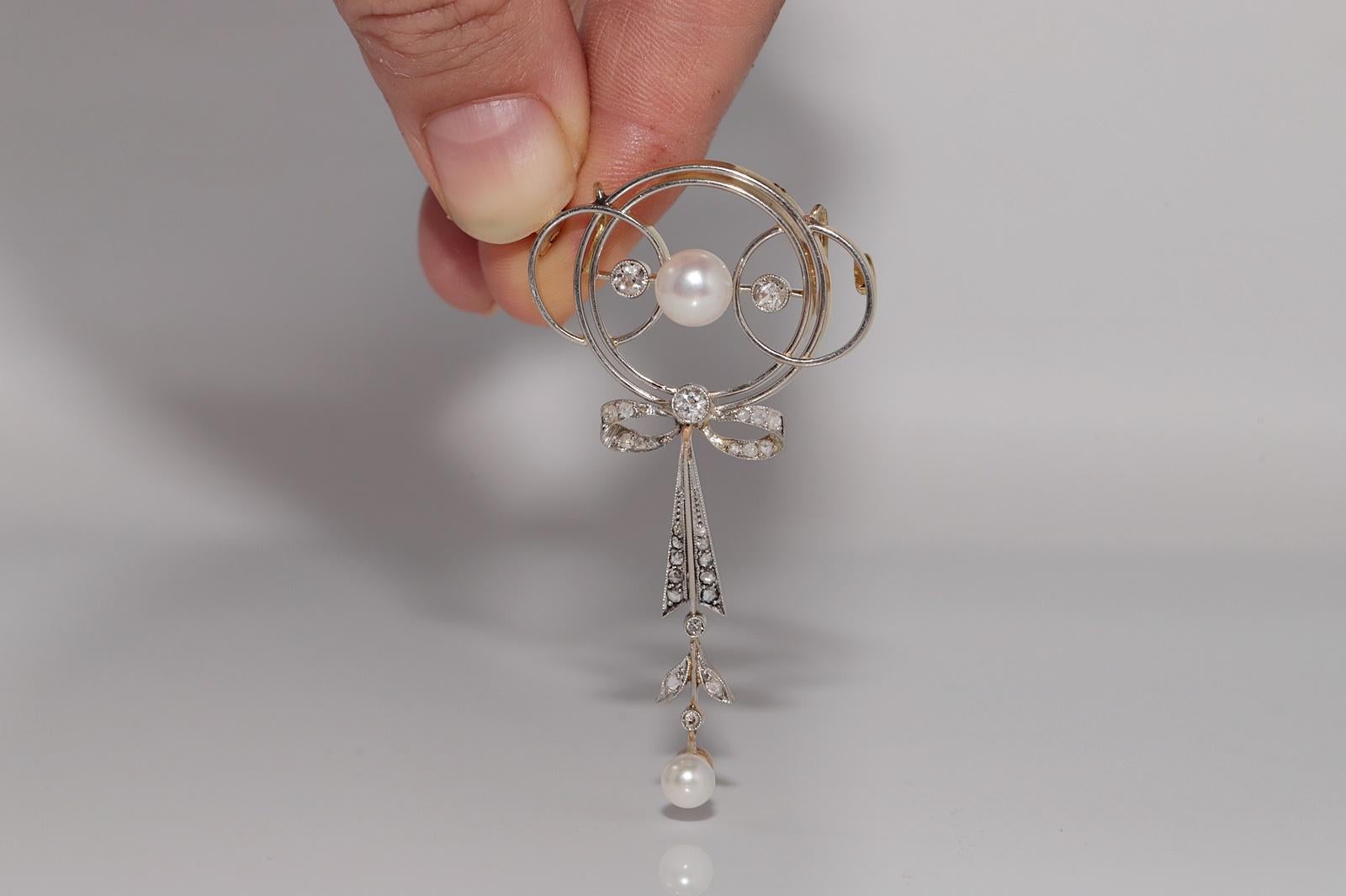 Pendentif broche en or 18k, diamant naturel et perle, circa 1920, anciennement Art Deco Bon état - En vente à Fatih/İstanbul, 34