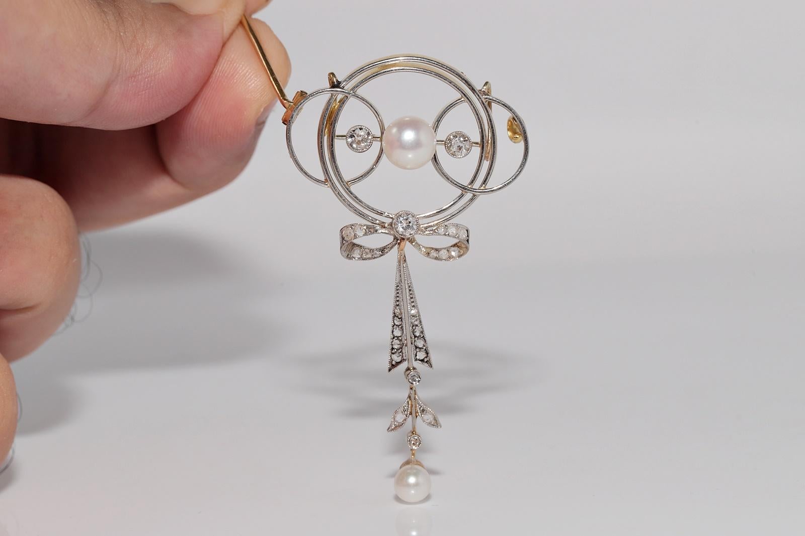 Pendentif broche en or 18k, diamant naturel et perle, circa 1920, anciennement Art Deco Pour femmes en vente