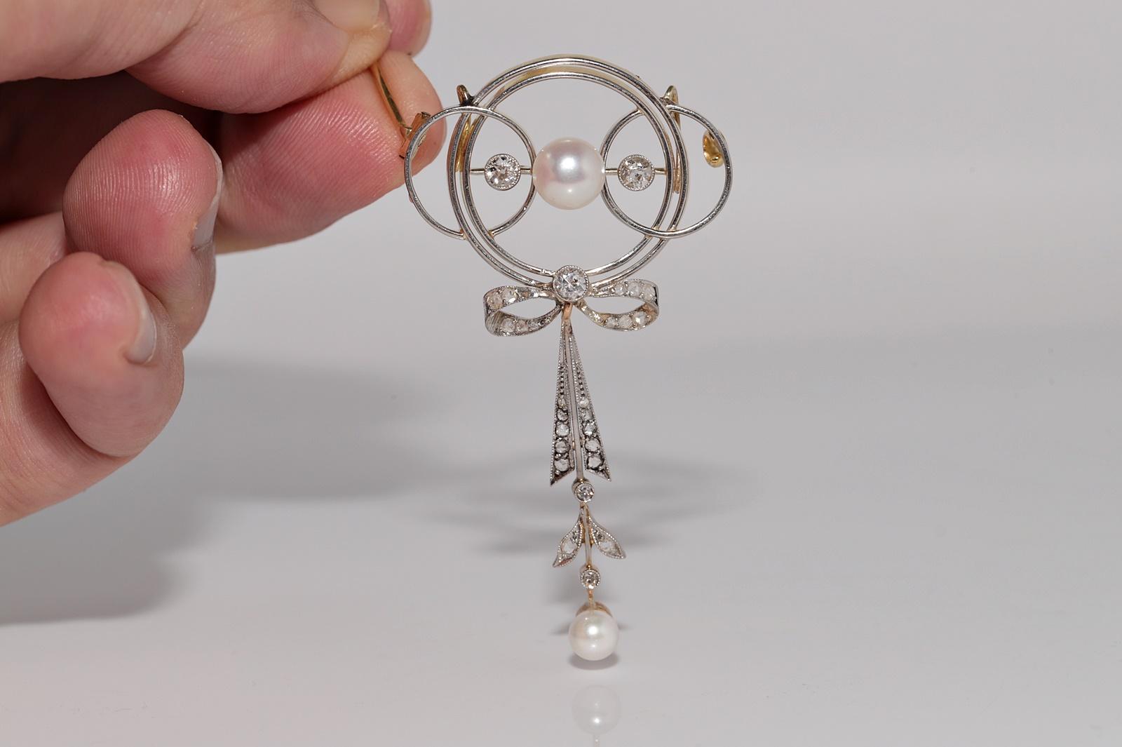 Pendentif broche en or 18k, diamant naturel et perle, circa 1920, anciennement Art Deco en vente 1