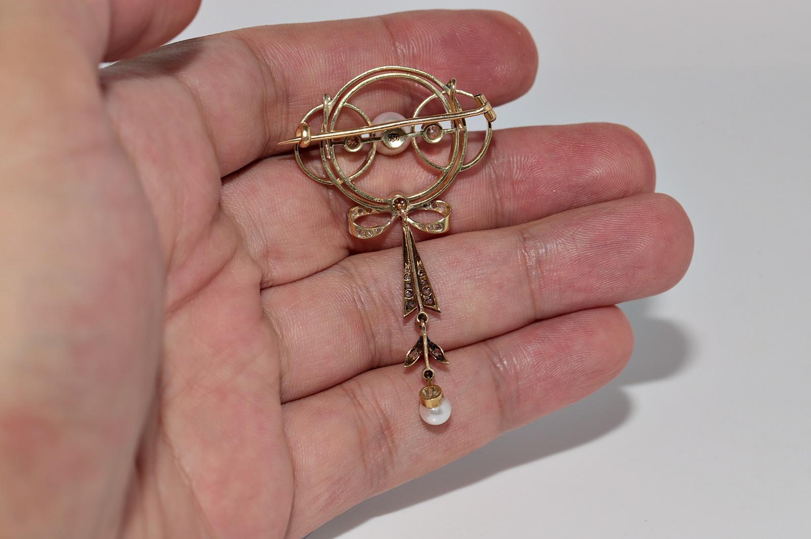 Pendentif broche en or 18k, diamant naturel et perle, circa 1920, anciennement Art Deco en vente 2