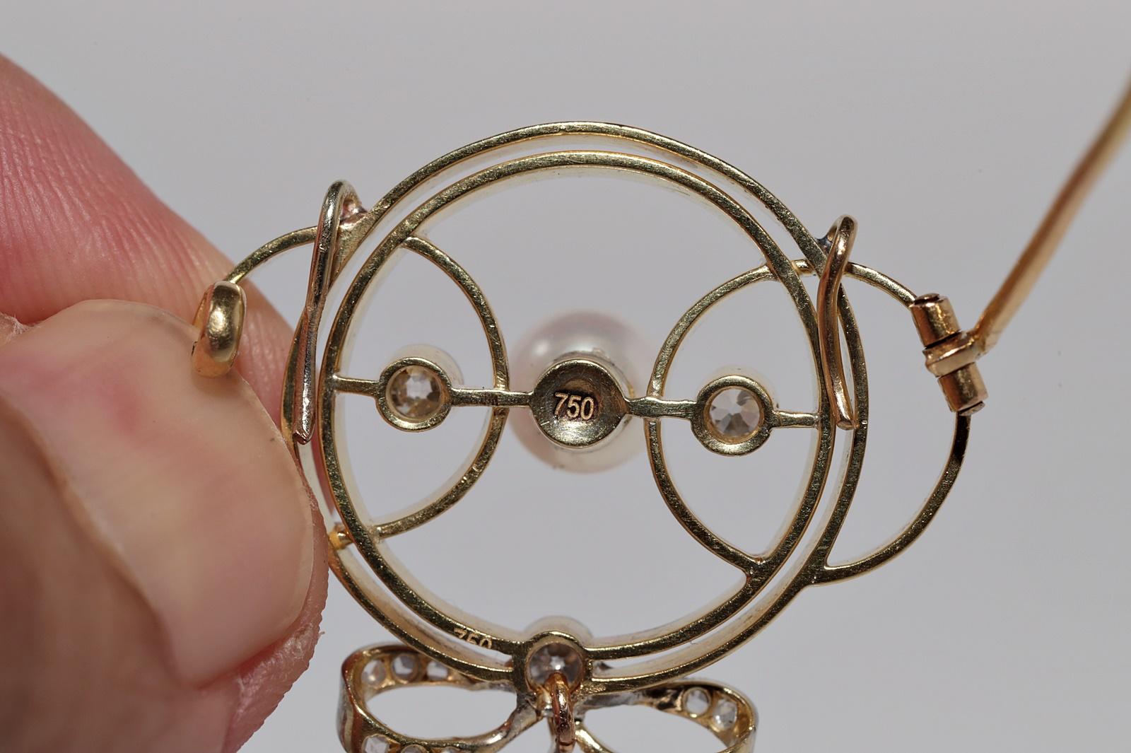 Pendentif broche en or 18k, diamant naturel et perle, circa 1920, anciennement Art Deco en vente 3