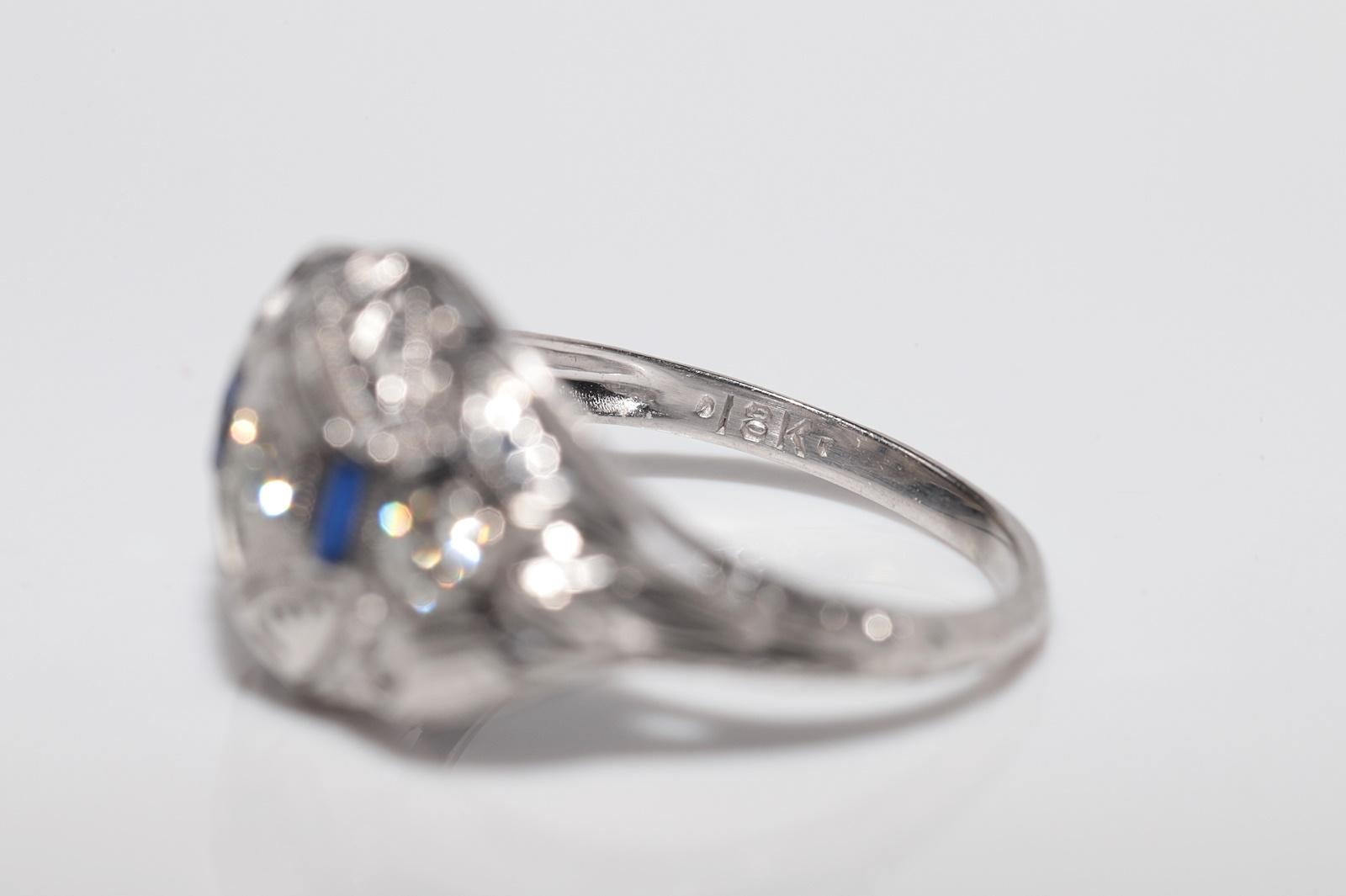 Anello in oro 18k con diamanti naturali e zaffiri, CIRCA 1920 Art Deco in vendita 8