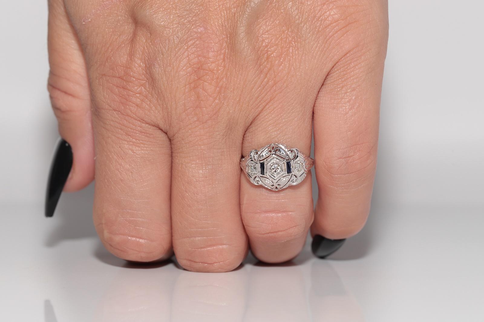 Art déco Bague ancienne en or 18k Circa 1920 Art Deco Diamant naturel et saphir en vente