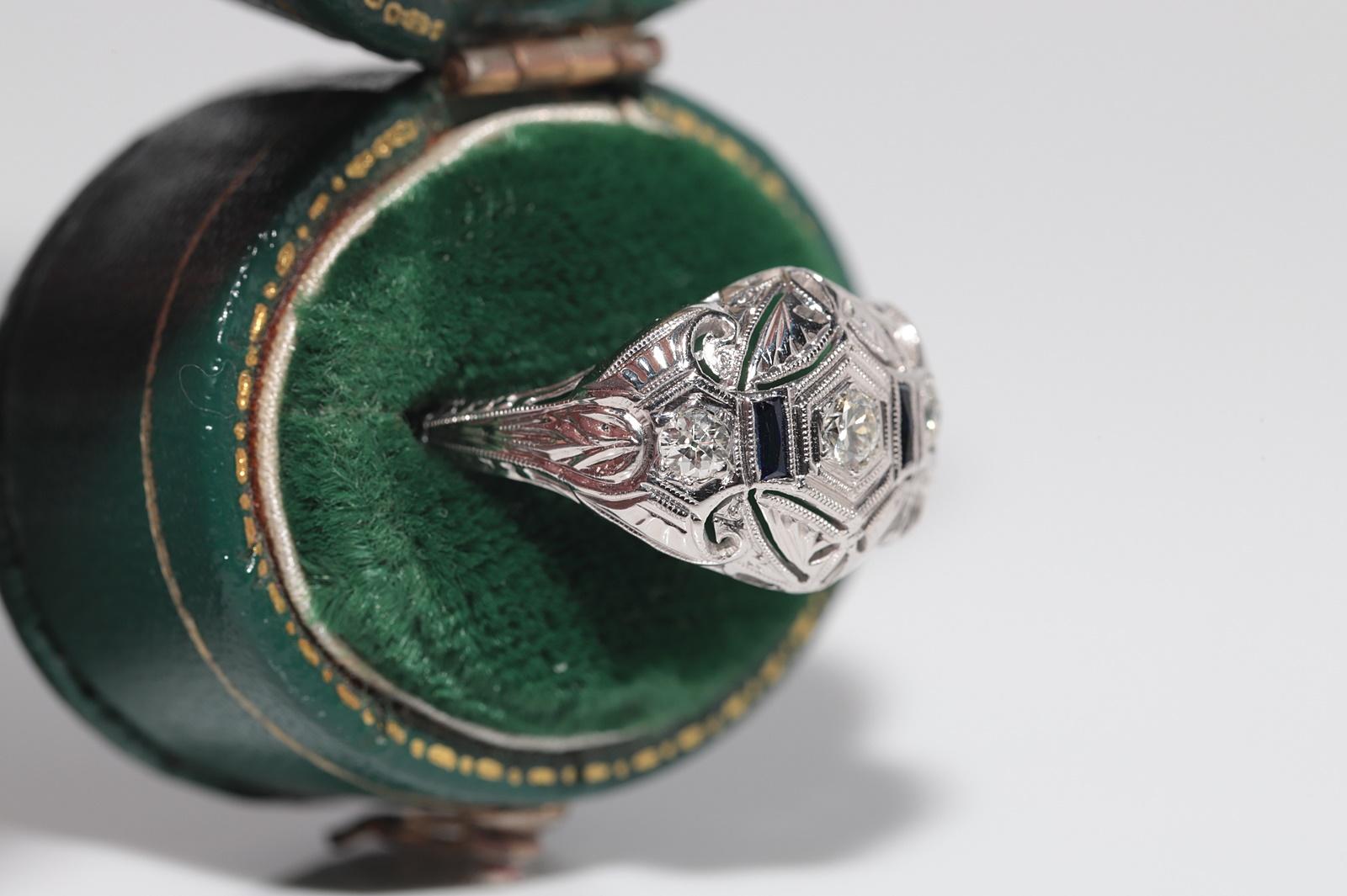 Anello in oro 18k con diamanti naturali e zaffiri, CIRCA 1920 Art Deco in vendita 1