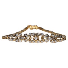 Antique Circa 1920s Art Deco  18k Gold Natural Diamond Decorated Bracelet