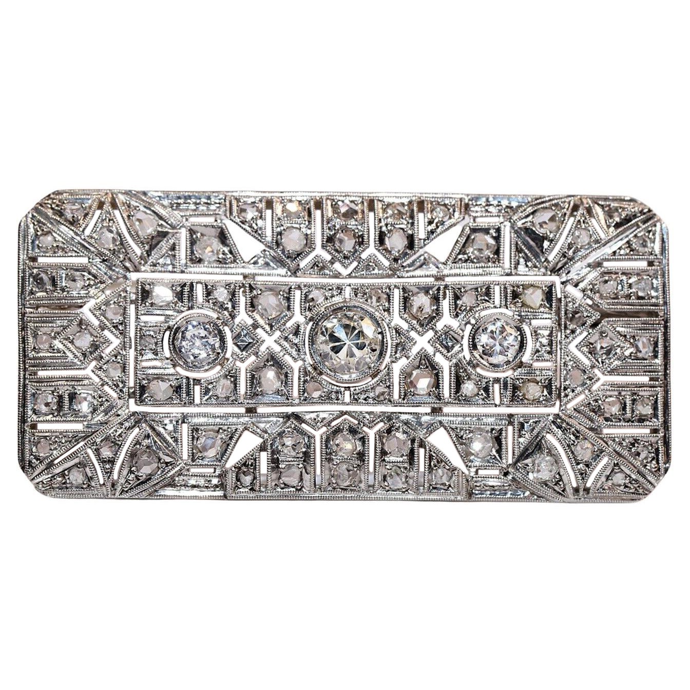 Antike Art-Déco-Brosche aus 18 Karat Gold mit natürlichen Diamanten, ca. 1920er Jahre, Art déco