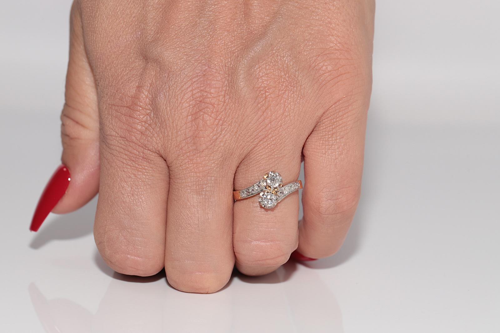 Old European Cut Antique Circa 1920s Art Deco 18k Gold Natural Diamond Decorated Ring For Sale