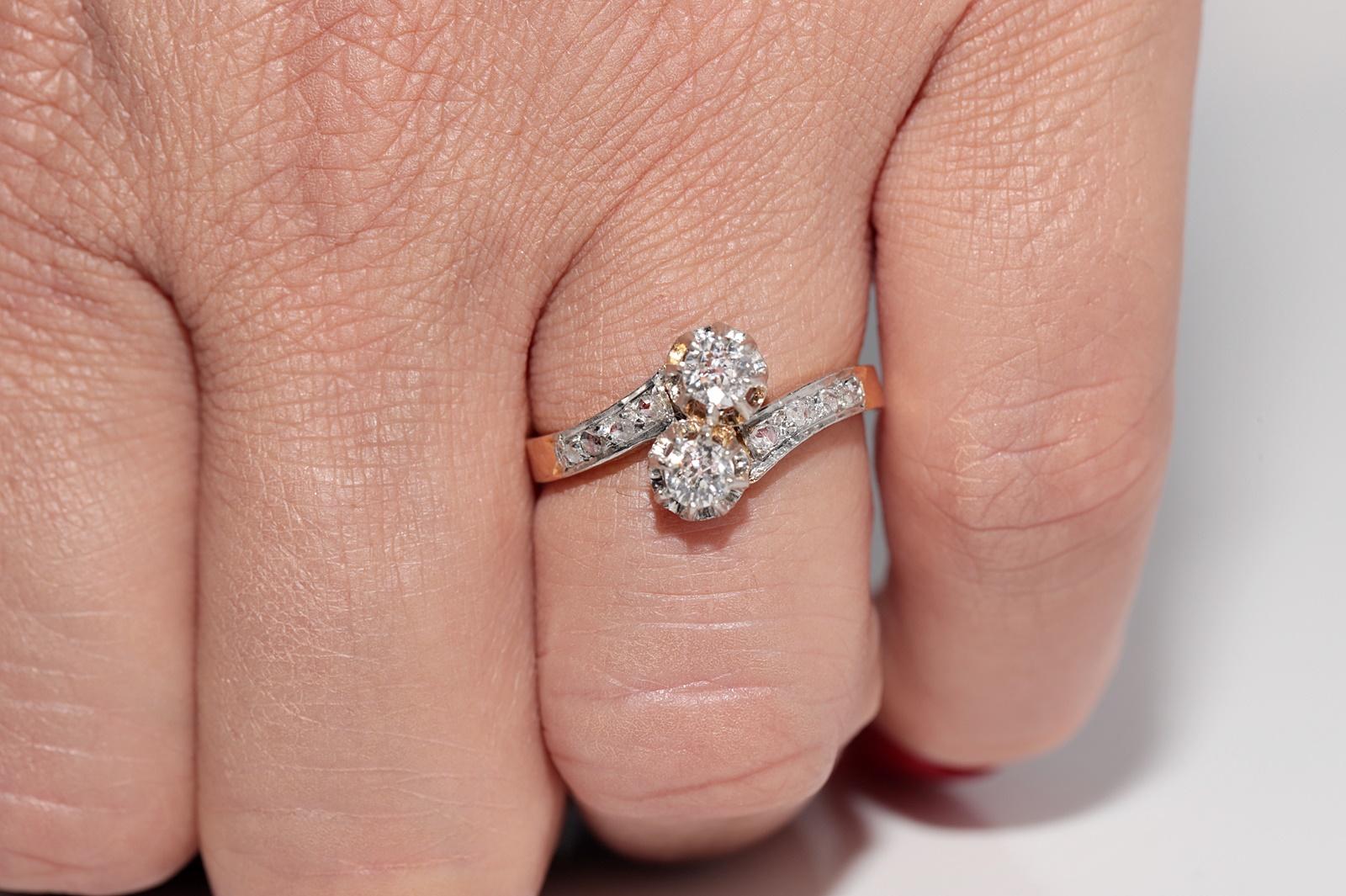 Antique Circa 1920s Art Deco 18k Gold Natural Diamond Decorated Ring In Good Condition For Sale In Fatih/İstanbul, 34