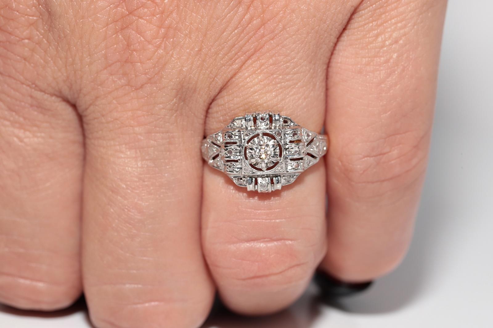 Taglio a rosa Anello antico CIRCA 1920 Art Deco in oro 18k con diamante naturale decorato in vendita