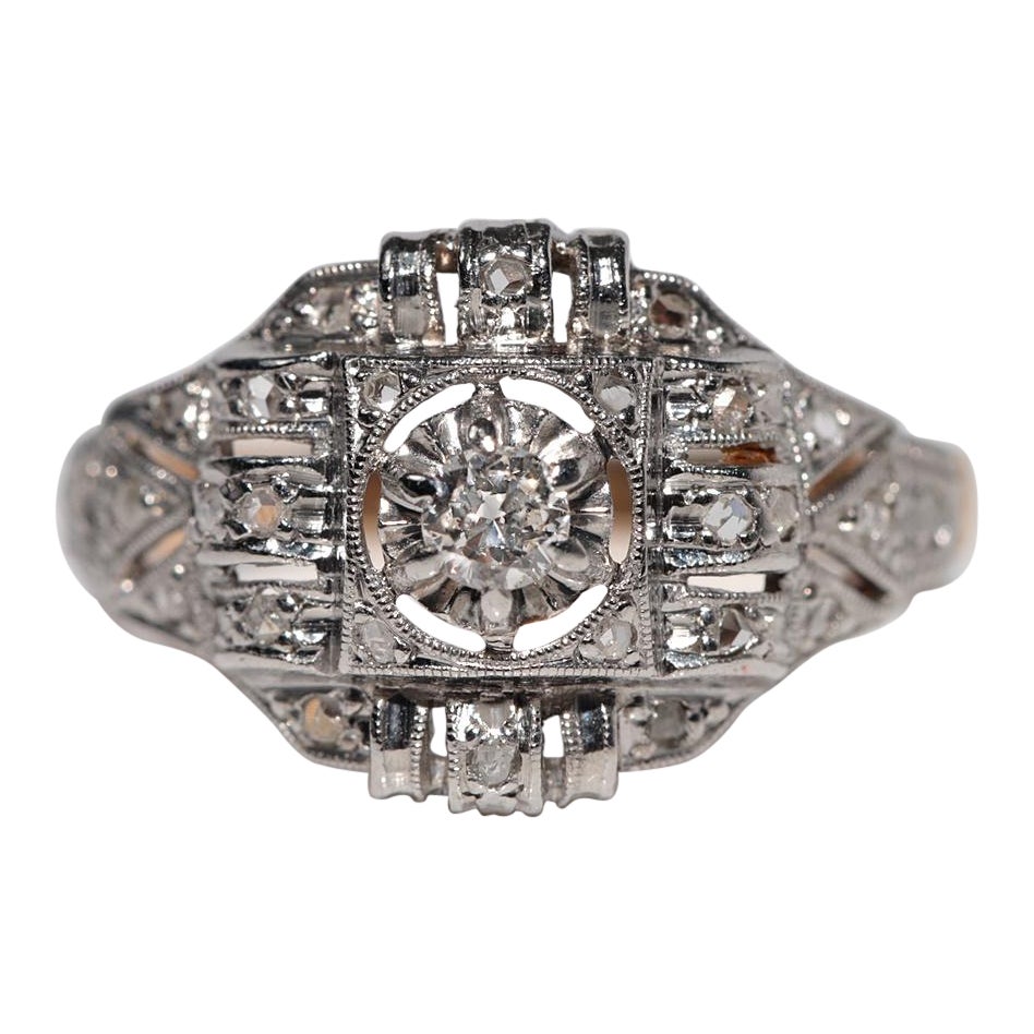 Anello antico CIRCA 1920 Art Deco in oro 18k con diamante naturale decorato