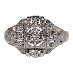 Anello antico CIRCA 1920 Art Deco in oro 18k con diamante naturale decorato