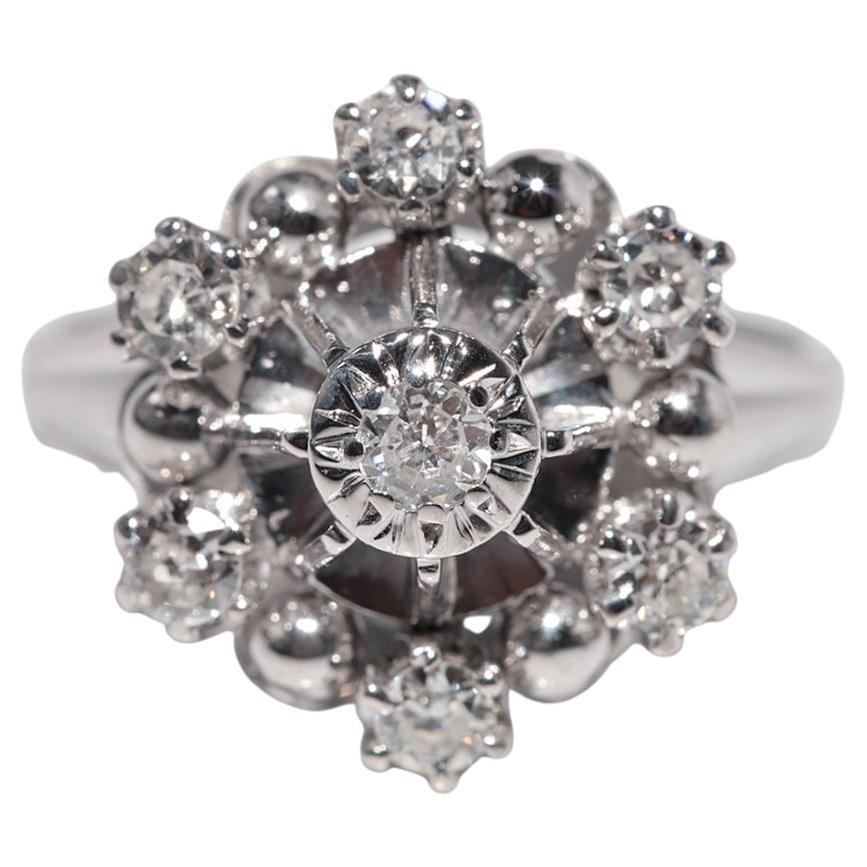 Antiguo anillo decorado con diamantes naturales de oro de 18 quilates Art Decó de los años 20