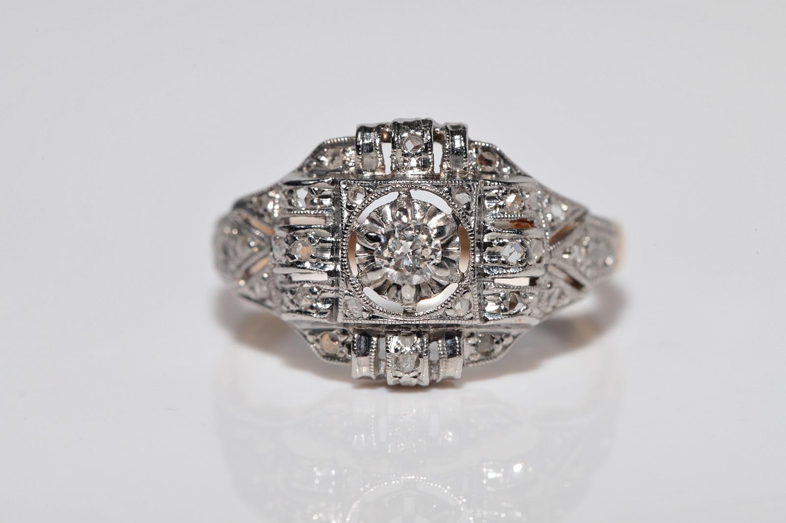 Anello antico CIRCA 1920 Art Deco in oro 18k con diamante naturale decorato in vendita