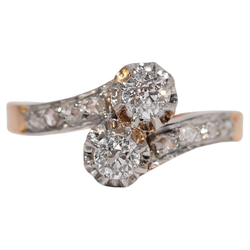 Antique Circa 1920s Art Deco 18k Gold Natural Diamond Decorated Ring