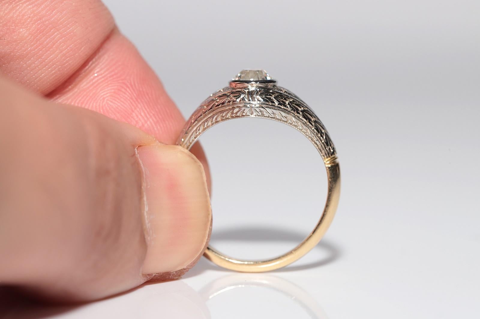 Antico anello solitario con diamante naturale decorato in oro 18k, CIRCA 1920, Art Decor in vendita 4