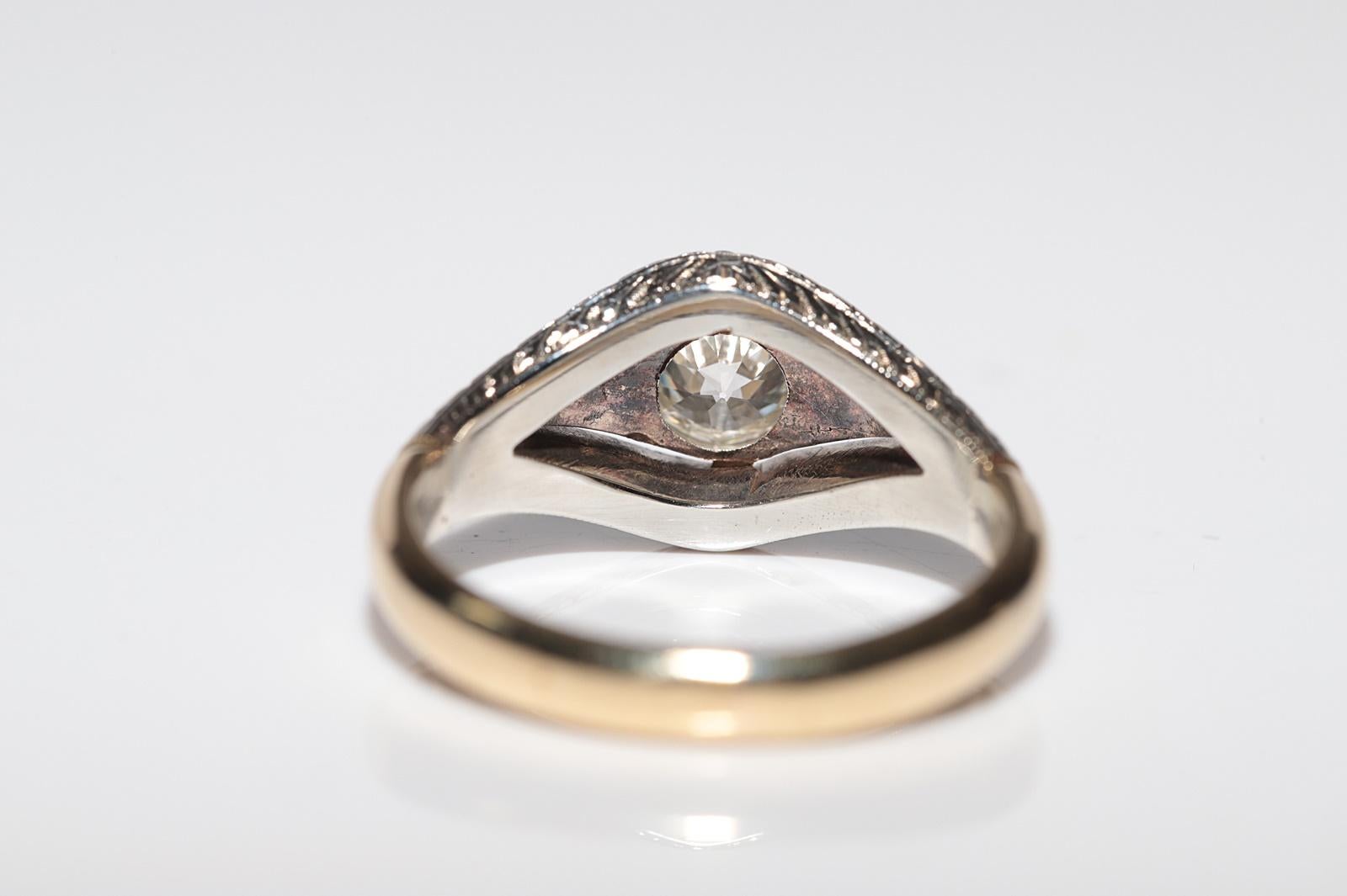 Antico anello solitario con diamante naturale decorato in oro 18k, CIRCA 1920, Art Decor in vendita 6