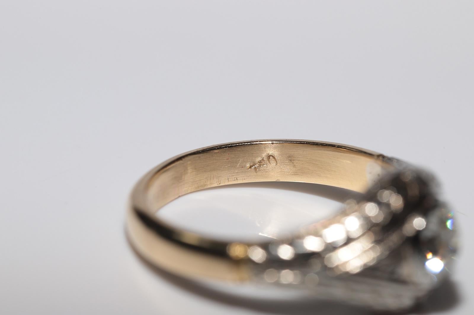Antico anello solitario con diamante naturale decorato in oro 18k, CIRCA 1920, Art Decor in vendita 7