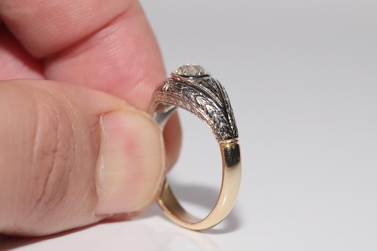 Antico anello solitario con diamante naturale decorato in oro 18k, CIRCA 1920, Art Decor in vendita 10