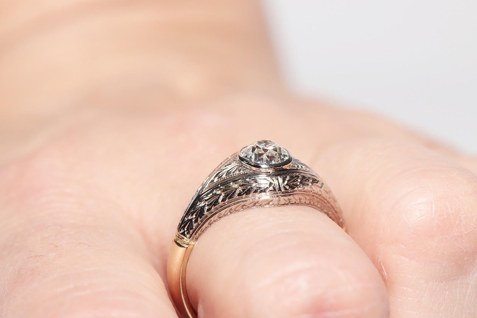 Antico anello solitario con diamante naturale decorato in oro 18k, CIRCA 1920, Art Decor In condizioni buone in vendita a Fatih/İstanbul, 34