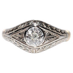 Antico anello solitario con diamante naturale decorato in oro 18k, CIRCA 1920, Art Decor