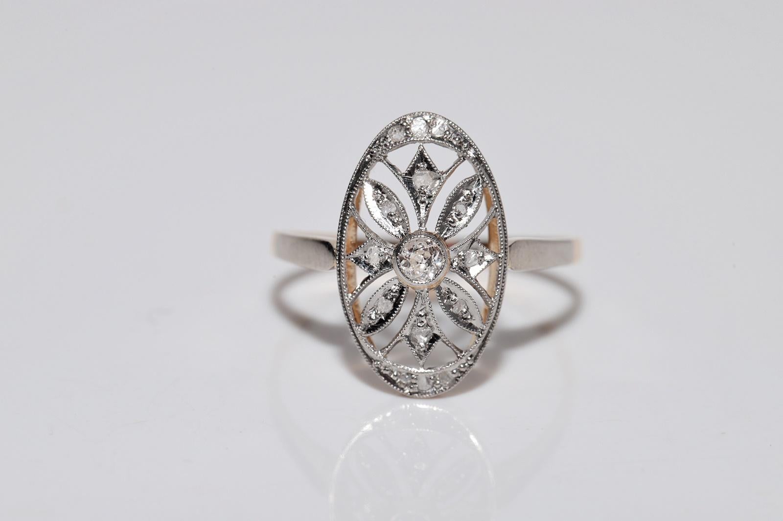 Bague Art déco ancienne des années 1920 en or 18 carats avec diamants naturels de style ovale Bon état - En vente à Fatih/İstanbul, 34