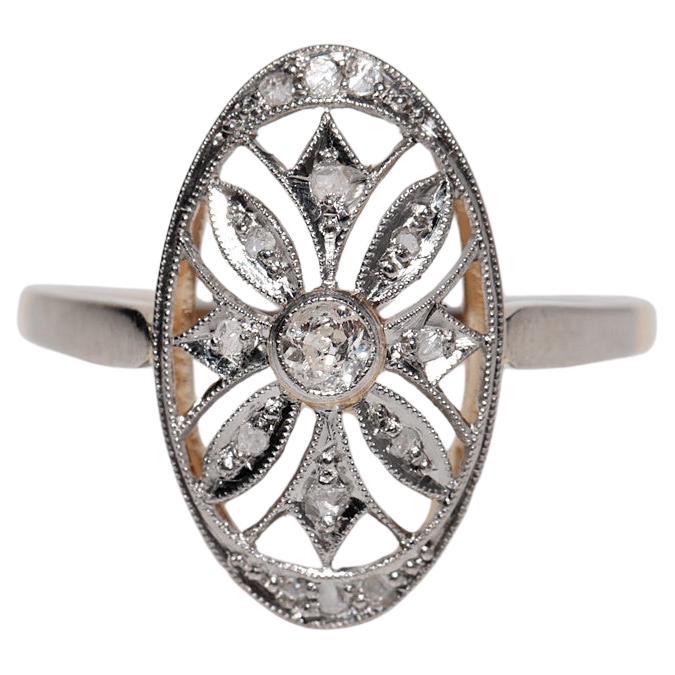 Antique Circa 1920s Art Deco 18k Gold Natural Diamond Oval Style Ring
