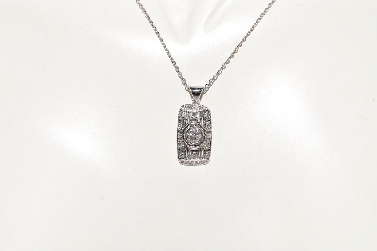 Taille vieille mine Collier antique Circa 1920s Art Deco en or 18k avec pendentif en diamant naturel en vente