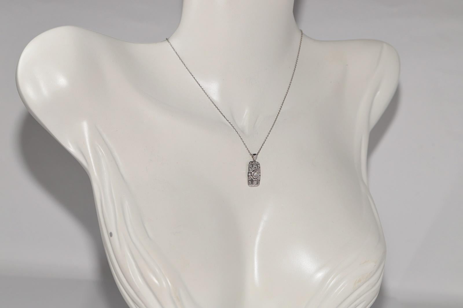 Collier antique Circa 1920s Art Deco en or 18k avec pendentif en diamant naturel Bon état - En vente à Fatih/İstanbul, 34